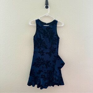 AQUA Dark Blue Black Velvet Ruffle Mini Dress - Coquette Party Glam - S